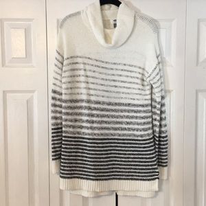Black & White Striped Cowl Neck Sweater